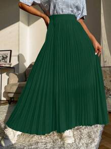 Mulvari Falda larga unicolor fruncido - Verde - Ver 1
