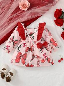 Bebé niña Vestido con estampado de lazo ribete con fruncido con bolso