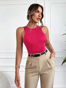 SHEIN Solid Tank Bodysuit - Hot Pink - View 3