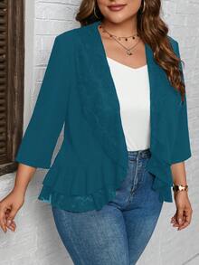 SHEIN LUNE Plus Tương phản ren Ruffle Trim mở phía trước Blazer - Màu xanh ngọc - Xem 4