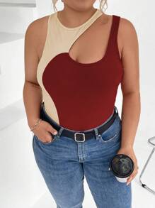 Celure Plus Two Tone Cut Out Tank Bodysuit - Multicolor - View 1