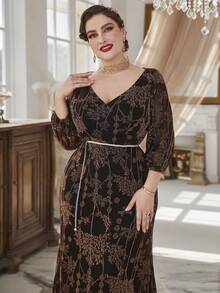 Váy thắt lưng họa tiết hoa cỡ lớn - Rượu sâm banh - Xem 5