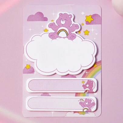 SHEIN X Care Bears 60sheets Pink Heart Shaped Bear Pattern Sticky Notes, 3 Patterns, 20 Sheets Each,Cheer Bear,Suitable For Notes, Journals, Reminders, And Decorating Anything You Want,Gifts