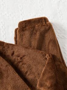 SHEIN Young Girl Solid Flannel Tank Top & Pants PJ Set - Rust Brown - View 4