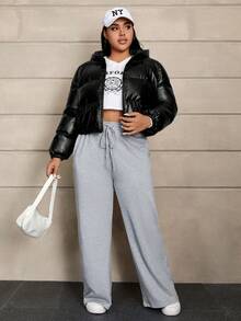 SHEIN EZwear 拉链 PU 皮革连帽加厚外套 - 黑色 - 查看 5