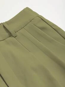 DAZY High Waist Plicated Detail Roll Up Hem Pants - Green - View 5