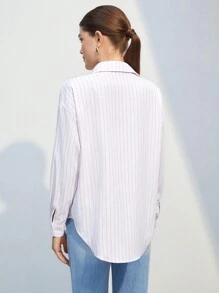 BizChic Striped Print Drop Shoulder Shirt - Pink - View 2
