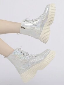 Women's Fashionable Silver Boots - Silver - View 1