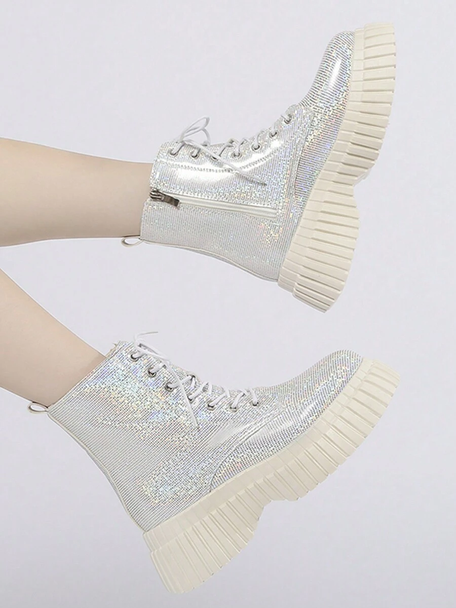 Women's Fashionable Silver Boots - Silver - View 1