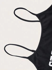 SHEIN Unity 标语图案吊带背心 别再看我 我不存在 - 黑色 - 查看 4