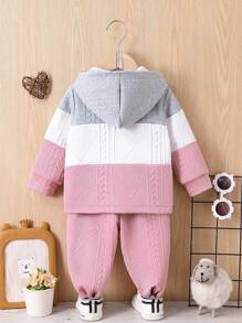 Baby Girl Colorblock Zip Up Hooded Jacket & Sweatpants Without Tee - Pink - View 2
