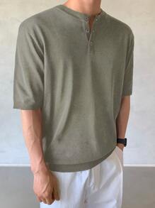 DAZY 男士純色正面鈕扣T恤