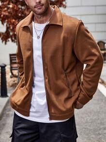Manfinity Homme Áo khoác nam Plus Zip Up rắn - màu nâu - Xem 6