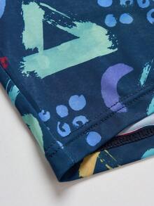 男士滿版印花條紋織帶腰平角內褲 - 藏蓝色 - 查看 7