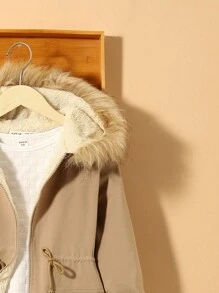 SHEIN Adolescent Garçon 1 pièce Manteau À Capuche À Cordon À Ourlet Duveteux À Doublure En Tissu Duveteux