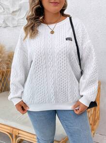 SHEIN LUNE Plus Letter Patched Drop Shoulder Sweatshirt - White - View 1