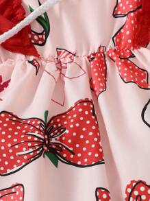 Bebé niña Vestido con estampado de lazo ribete con fruncido con bolso