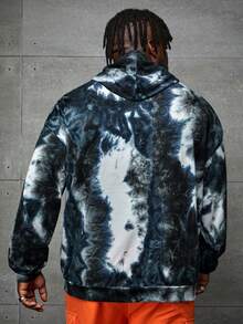 GENTILAND Loose Fit Plus Size Men Tie Dye Letter Graphic Kangaroo Pocket Drawstring Hoodie - Multicolor - View 2