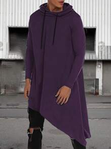 Manfinity Loose Fit Men's Plus Solid Color Drawstring Hooded Sweatshirt With Asymmetrical Hem - Purple - View 1