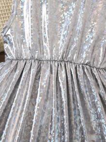 SHEIN Young Girl Fashionable And Elegant Casual Dress, Suitable For Parties, School And Travel, Perfect For Spring, Summer And Autumn, Versatile, Classic, Sweet, Cool And Fashionable. Silver Open Shoulder Shiny Party Dress With Sparkling Glitter For Any Occasion.,Holiday,Summer,Travel - Silver - View 6