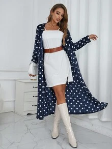 Eilly Bazar Polka Dot Print Open Front Coat - Royal Blue - View 5