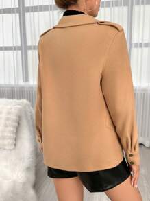 SHEIN Essnce Lapel Neck Double Breasted Flap Pocket Overcoat - Camel - View 4
