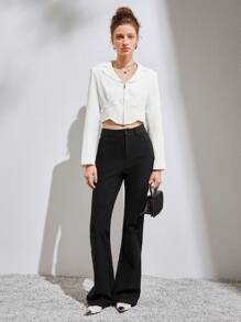 Chiquease Lapel Neck Zip Up Crop Jacket - Beige - View 5