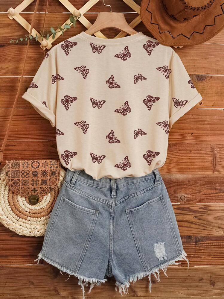 Resyla All Over Butterfly Print Tee Graphic Tees Women Tops