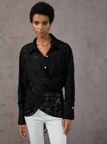 Aveloria 提花圍裹式交叉落肩襯衫