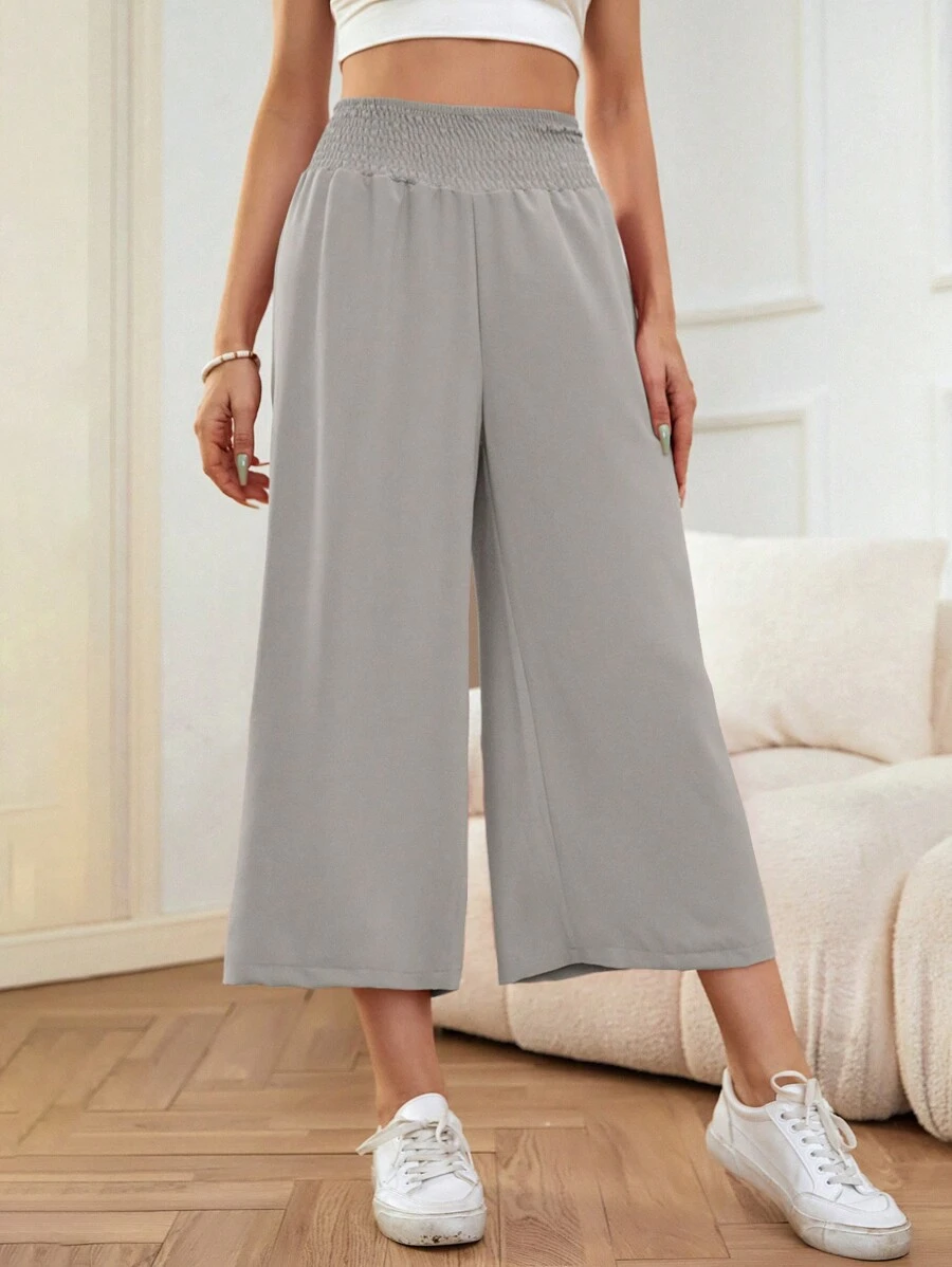 SHEIN LUNE Solid Wide Leg Capris Wide Leg Pants - Grey - View 1
