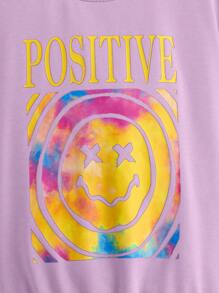 SHEIN 女大童字母和卡通圖案落肩套頭衫 - 淡紫色 - 查看 4