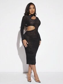 SHEIN SXY Cut Out Mesh Bodycon Dress - Black - View 5