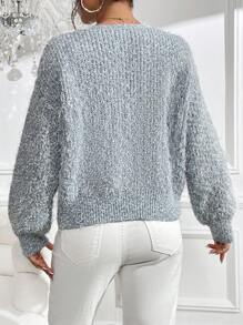 SHEIN Clasi Áo len mờ trễ vai - Màu xanh lam - Xem 2