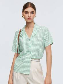 BizChic Striped Print Button Front Shirt - Green - View 4