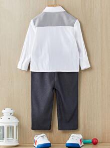 Baby Boy Bow Front 2 In 1 Shirt & Pants - Grey - View 2
