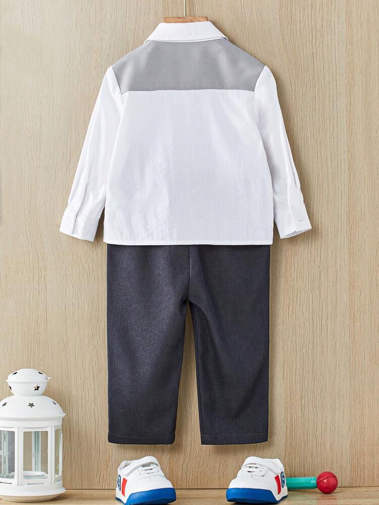 Baby Boy Bow Front 2 In 1 Shirt & Pants