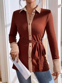 SHEIN Essnce 拼接邊腰帶T恤