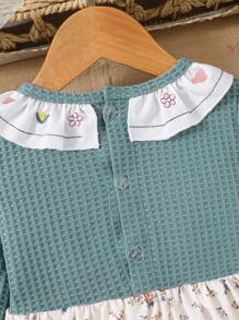 SHEIN 女嬰碎花荷葉邊喇叭袖假兩件洋裝附包 - 彩色 - 查看 6