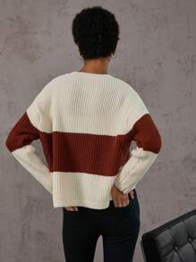 Aveloria Colorblock Drop Shoulder Ribbed Knit Sweater Knit Pullover Fall Winter Outfit