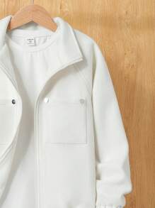 SHEIN 男大童1入組雙口袋拉鍊花呢外套 - 米色 - 查看 5