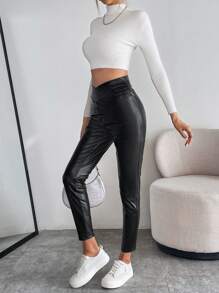 SHEIN Essnce Ruched Side PU Leather Leggings