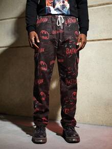 ROMWE MEN Batman X ROMWE Hombres Pantalones cargo con estampado de letra y dibujos animados de cintura con cordón - Multicolor - Ver 6