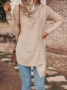 SHEIN LUNE 垂墜領鈕扣細節裹身開衫 - 卡其色 - 查看 6