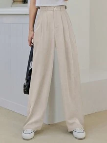 DAZY High Waist Plicated Detail Trousers - Apricot - View 5