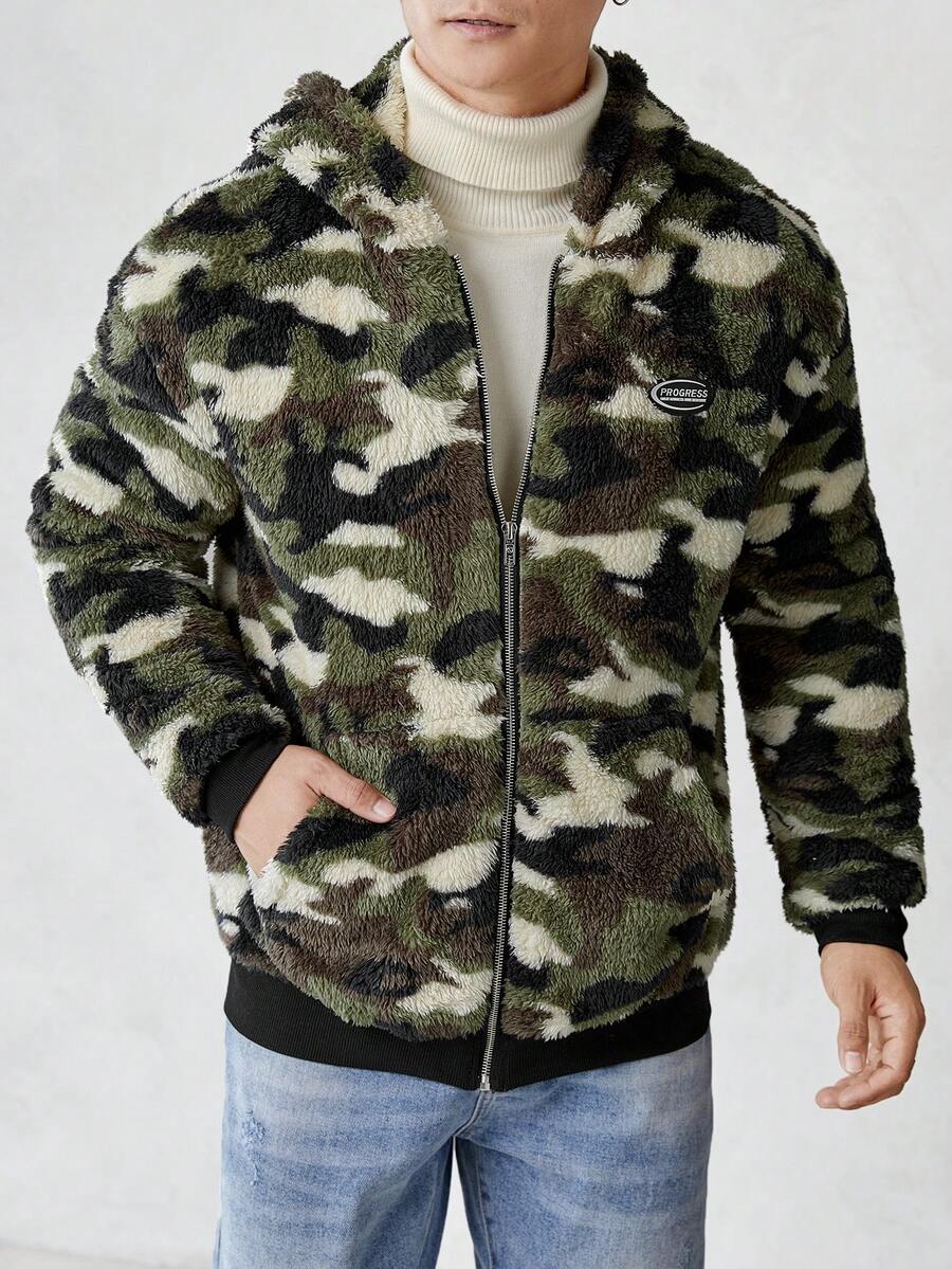 GENTILAND Nam Camo In Chi tiết Patched thư Thả vai Áo Teddy Jackets - xanh quân đội - Xem 1