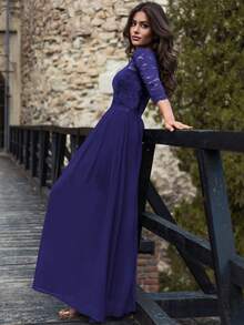 MIUSOL 花卉蕾丝雪纺荷叶边长款连衣裙，优雅女士礼服，正式礼服，适合婚礼宾客、毕业典礼、晚宴及其他场合。 - 紫色 - 查看 8