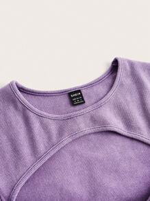 SHEIN ICON Cut Out Front Crop Tee - Purple - View 3
