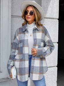 SHEIN LUNE Áo khoác trễ vai in họa tiết kẻ sọc - Nhiều màu - Xem 3