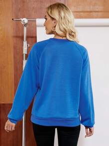 SHEIN Unity Floral & Slogan Graphic Raglan Sleeve Sweatshirt - Navy Blue - View 2