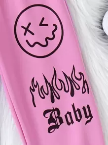 SHEIN 女童字母圖案連帽衫、運動褲和吊帶背心 - 粉色 - 查看 6